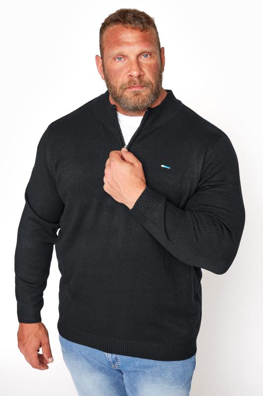 Men's  BadRhino Big & Tall Black Essential Quarter Zip Knitted Jumper