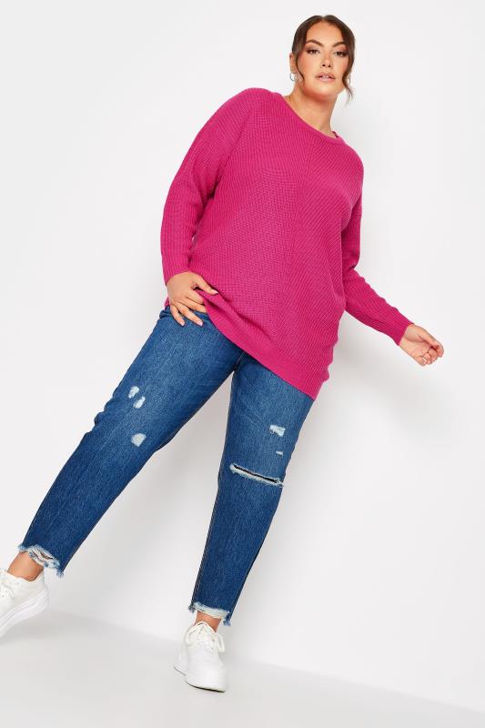 Plus Size Curve Hot Pink Essential Knitted Jumper | Yours Clothing 3
