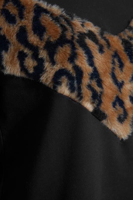 Plus Size Black Leopard Print Faux Fur Panel Sweatshirt | Yours Clothing  5