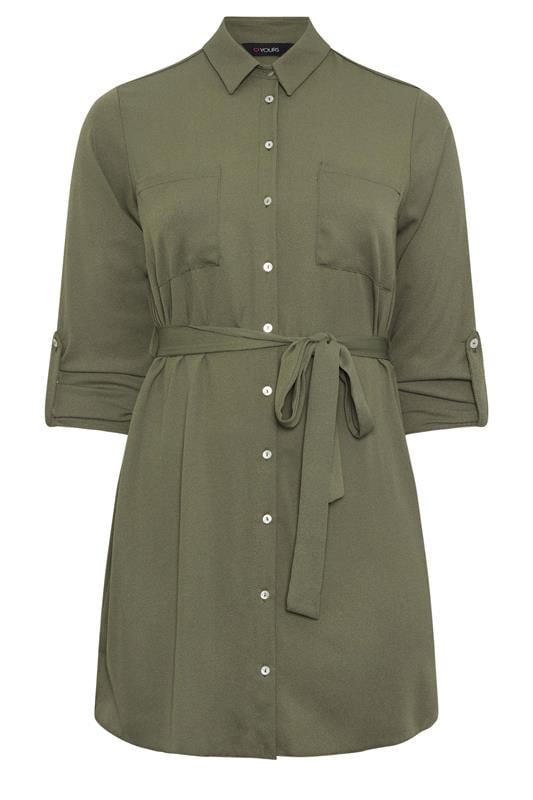 YOURS Plus Size Khaki Green Belted Tunic Shirt | Yours Clothing 5