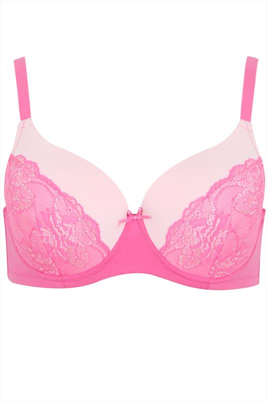 Hot Pink Lace Moulded Underwired Bra | Yours Clothing