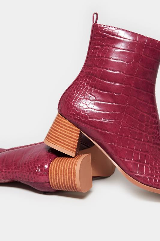 LTS Wine Red Croc Block Heel Boots In Standard Fit | Long Tall Sally 5