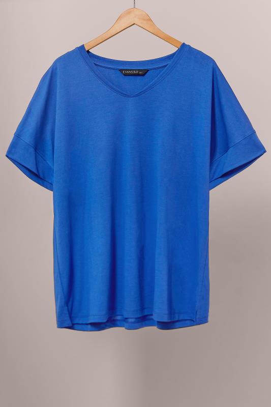 EVANS Plus Size Cobalt Blue V-Neck Modal Rich T-Shirt | Evans 5
