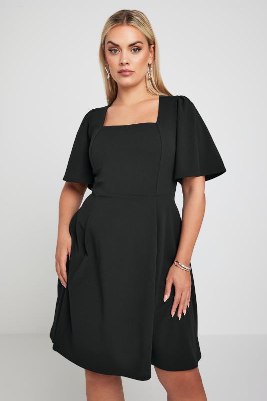 LIMITED COLLECTION Plus Size Black Angel Sleeve Mini Dress | Yours Clothing 5