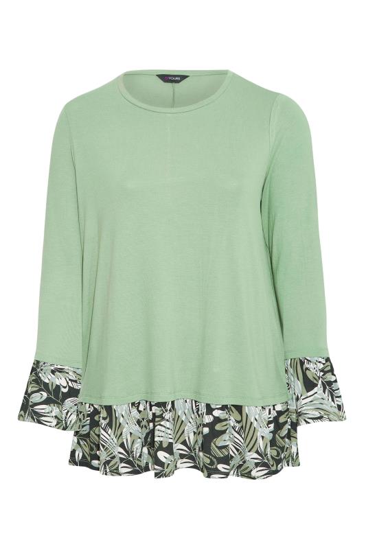 Plus Size Green Floral Print Panel Top | Yours Clothing  6