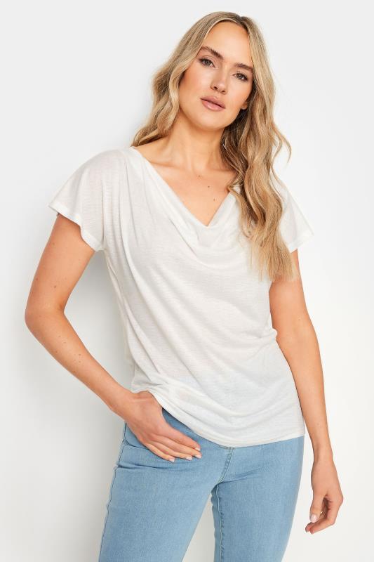 Plus Size  LTS Tall White Textured Cowl Neck Top
