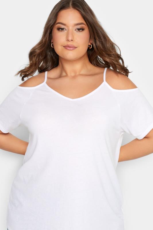 YOURS Curve Plus Size White Cold Shoulder T-Shirt | Yours Clothing  4