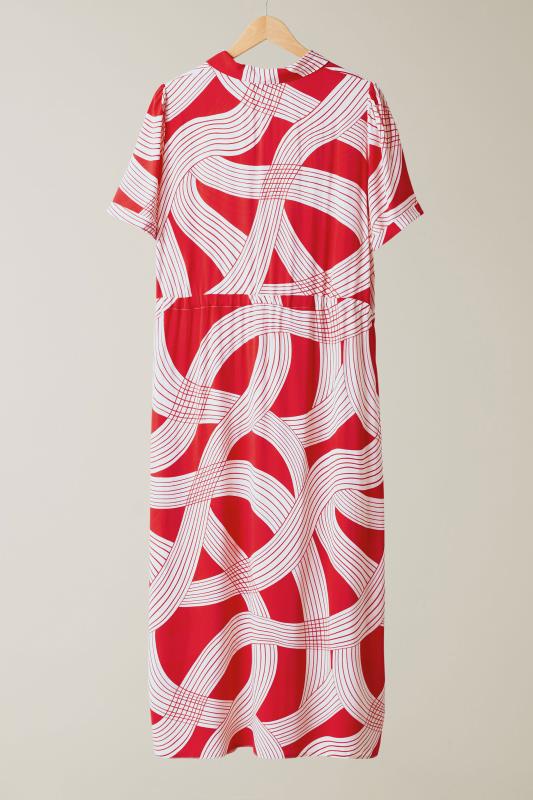 EVANS Plus Size Red Linear Print Midi Dress | Evans 6