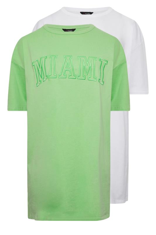 YOURS Curve Plus Size 2 PACK White & Green 'Miami' Tunic T-Shirts | Yours Clothing  8