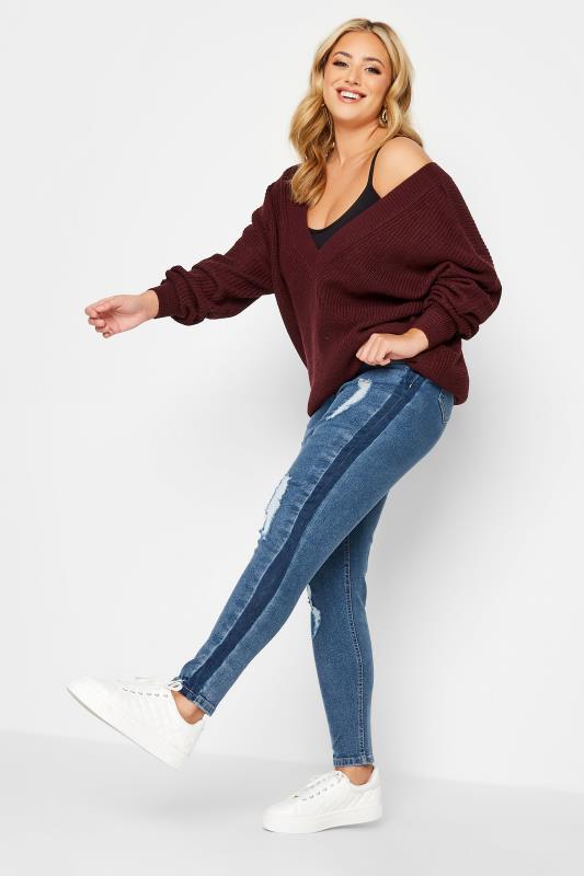 Curve Mid Blue Contrast Side Ripped Skinny AVA Jeans 2