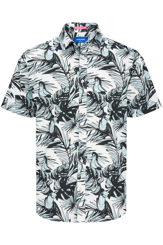 JACK & JONES Big & Tall Pink & White Palm Print Shirt | BadRhino 3