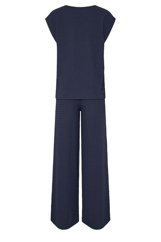LTS Tall Women's Set Navy Blue Textured Top & Wide Leg Trousers | Long Tall Sally 6