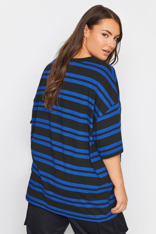 YOURS Plus Size Cobalt Blue Double Stripe T-Shirt | Yours Clothing 3