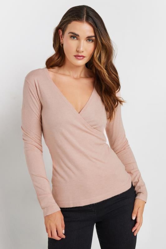  LTS Tall Light Pink Knit Wrap Top