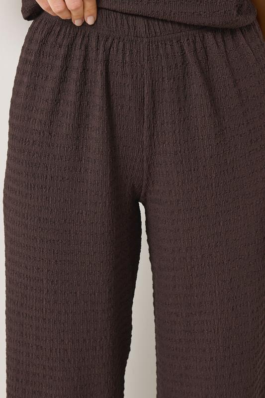 LTS Tall Women's Chocolate Brown Textured Elasticated Wide Leg Trousers | Long Tall Sally 4