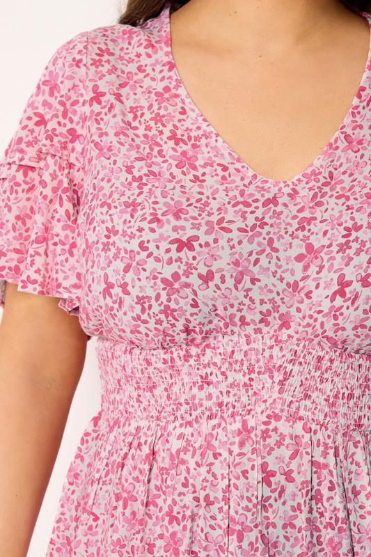 YOURS Plus Size Pink Ditsy Print Flutter Sleeve Top | Yours Clothing 4