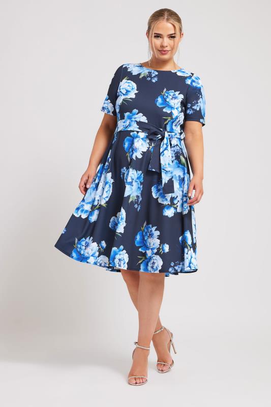 YOURS LONDON Plus Size Blue Scoop Neck Skater Dress | Yours Clothing 1
