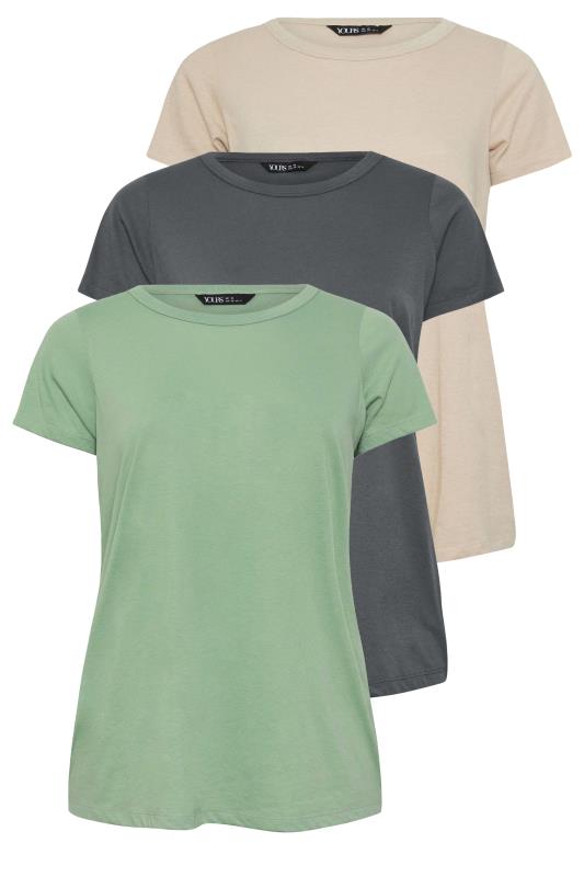 3 PACK Curve Green & Grey Essential T-Shirts | Yours Clothing 8