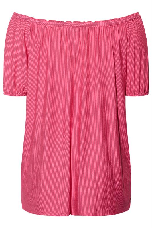 Plus Size Pink Stripe Bardot Top | Yours Clothing 7