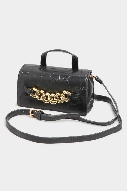 Plus Size Black Croc & Gold Chain Mini Bag  | Yours Clothing 4