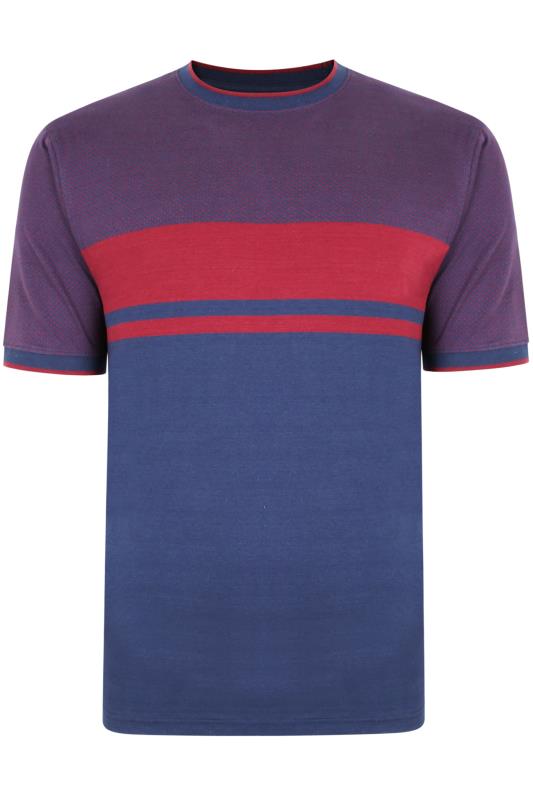 KAM Big & Tall Blue & Red Dobby Colour Block T-Shirt 2