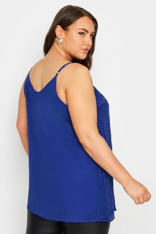 YOURS Plus Size Cobalt Blue Sequin Embellished Cami Top | Yours Clothing 3