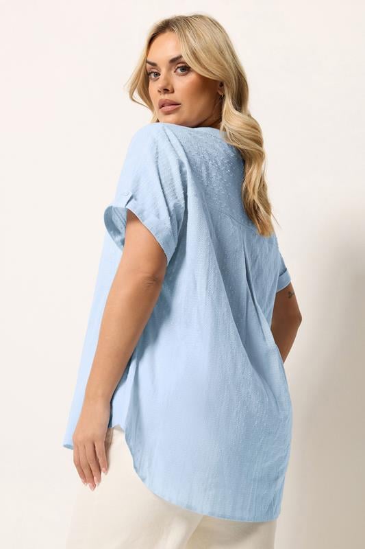YOURS Plus Size Blue Dobby Textured Blouse | Yours Clothing 2