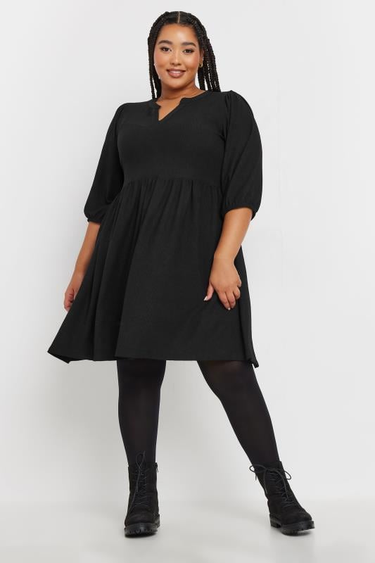  Grande Taille YOURS Curve Black Textured Smock Dress