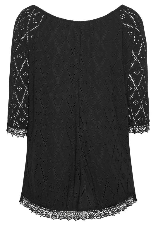 YOURS Plus Size Black Pointelle Lace Trim Top | Yours Clothing 7