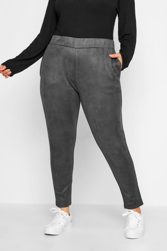 Plus Size  YOURS Curve Grey Stretch Soft Touch Faux Suede Joggers