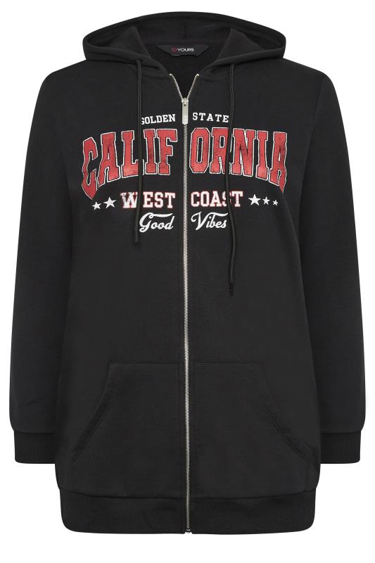 YOURS Curve Plus Size Black 'California' Slogan Zip Up Hoodie | Yours Clothing  6