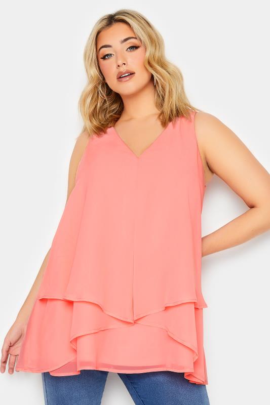 YOURS LONDON Plus Size Pink Layered Vest Top | Yours Clothing 1