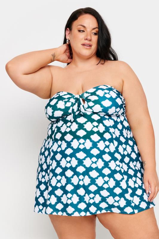 YOURS Plus Size Green Abstract Spot Knot Front Swim Dress | Yours Clothing 2