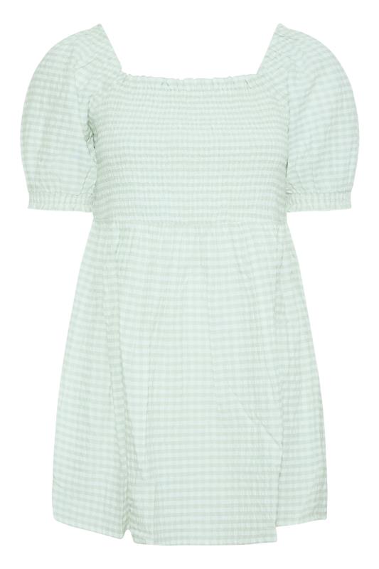 Plus Size Green Gingham Shirred Top | Yours Clothing 6