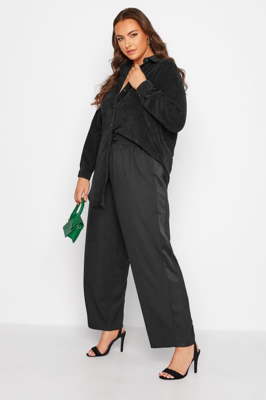 Plus Size Black Contrast Satin Wide Leg Trousers | Yours Clothing 3