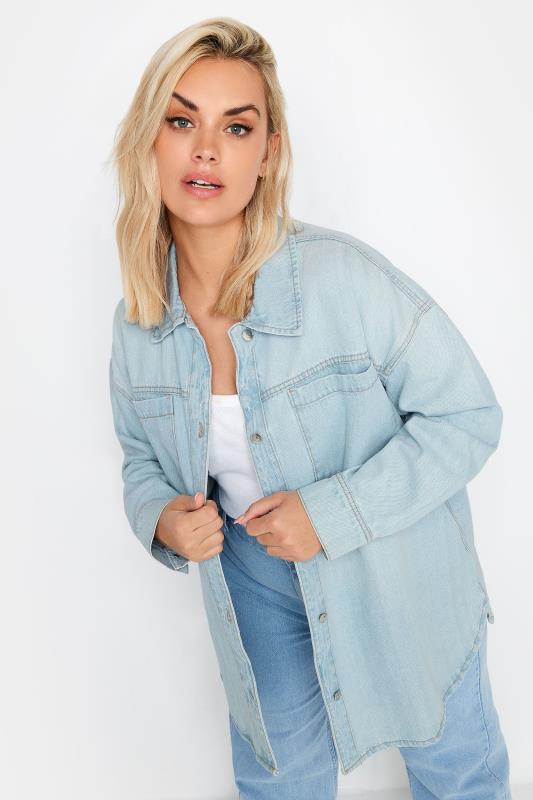 YOURS Plus Size Curve Light Blue Denim Western Style Shacket | Yours Clothing  2