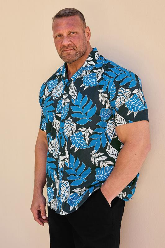 Men's  BadRhino Big & Tall Navy Blue Leaf Print Shirt