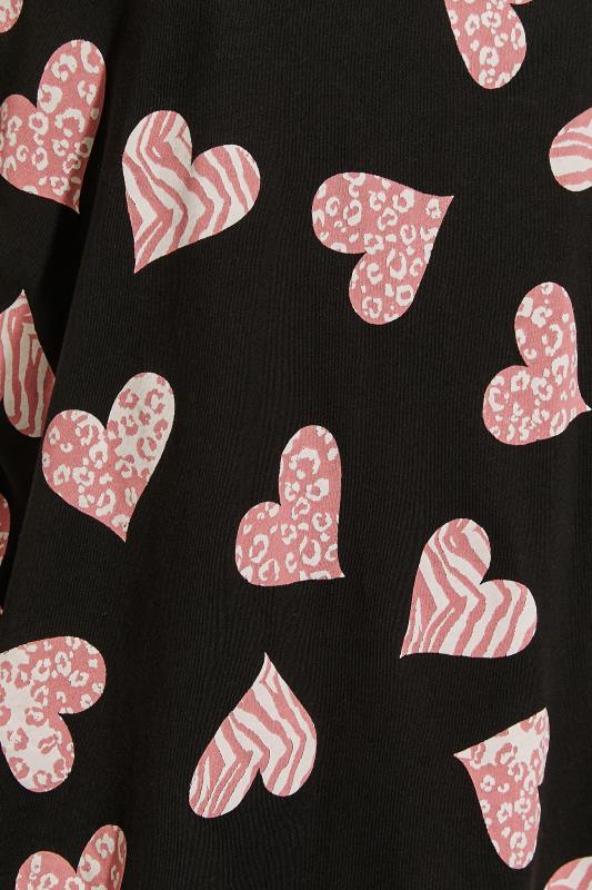 Curve Plus Size Black & Pink Animal Print Love Heart Pyjama Set  5