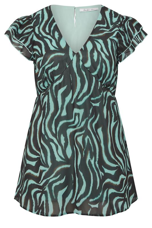 YOURS LONDON Plus Size Teal Blue Zebra Print Top | Yours Clothing 5