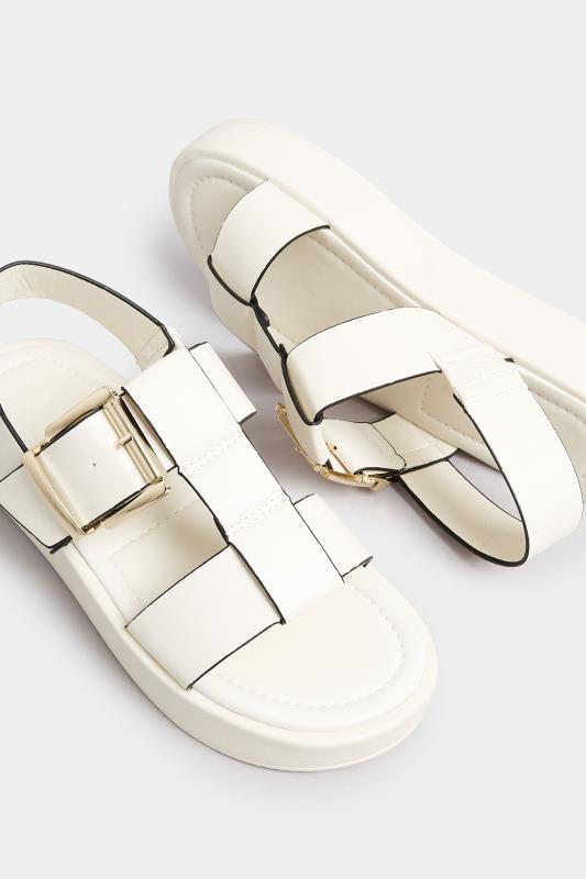 PixieGirl White T-Bar Chunky Flatform Sandals In Standard Fit | PixieGirl 6