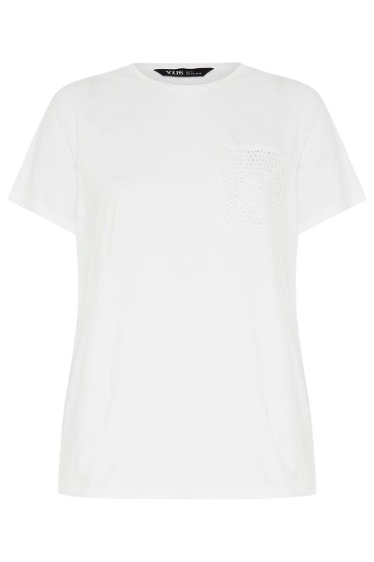 YOURS Plus Size White Crochet Pocket T-Shirt | Yours Clothing 5