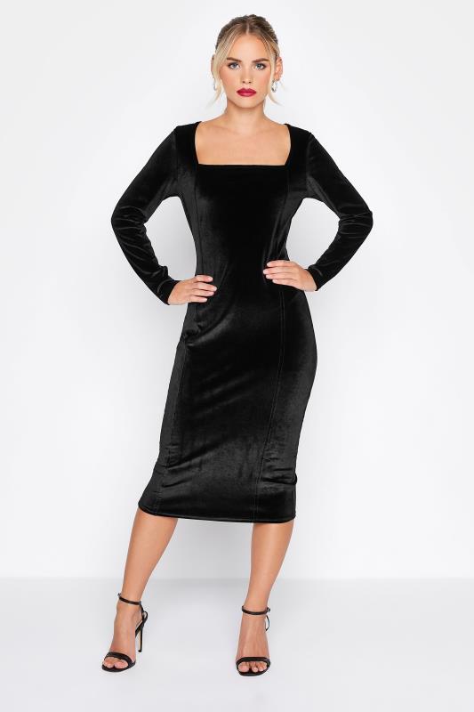 Petite Black Velvet Midi Dress 1