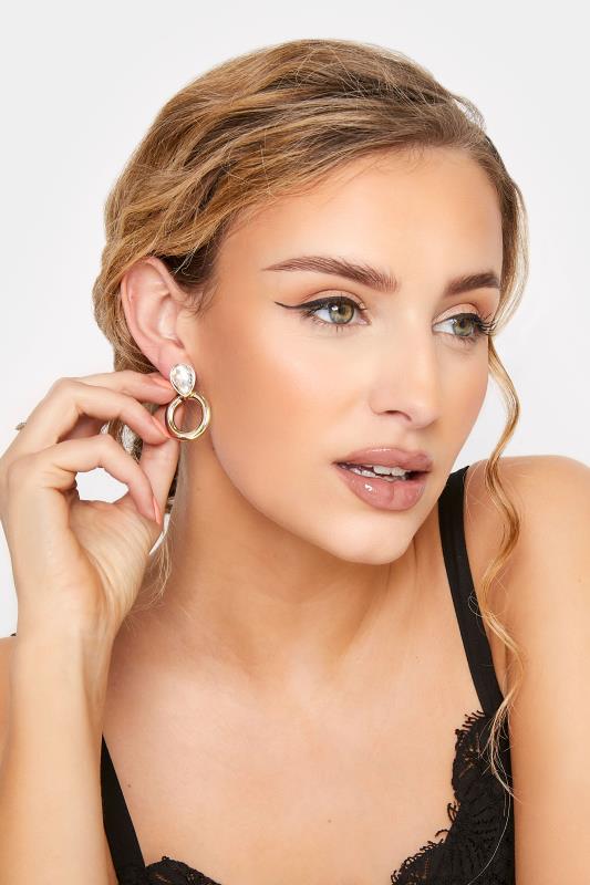 Gold Oval Diamante Hoop Earrings 2