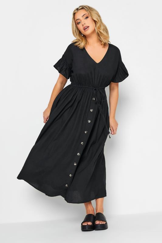  Tallas Grandes LIMITED COLLECTION Curve Black Frill Sleeve Linen Maxi Dress