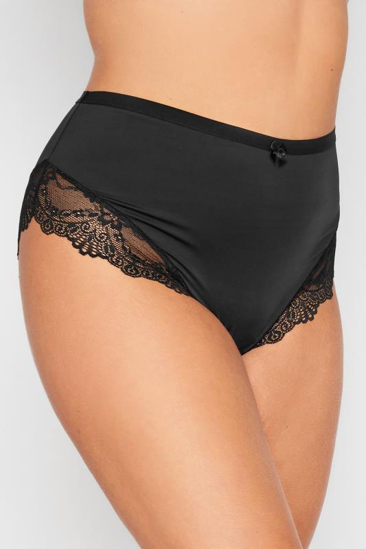 Plus Size Black Super Soft Lace Panel High Waisted Knickers | Yours Clothing 1