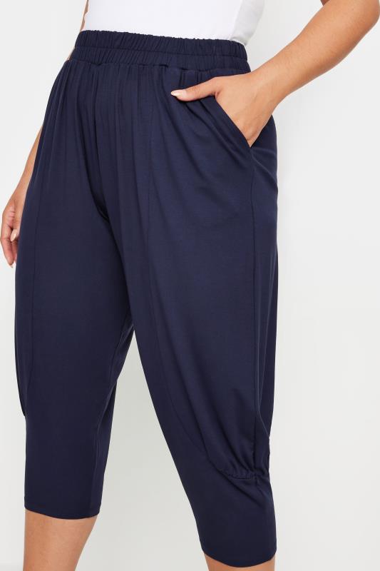 YOURS Plus Size Navy Blue Ruched Harem Trousers | Yours Clothing 4