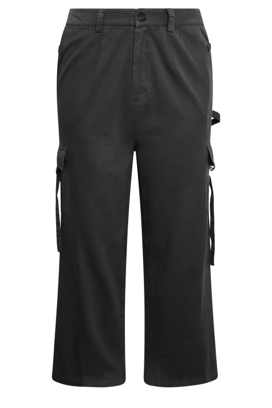 YOURS Plus Size Black Wide Leg Twill Cargo Trousers | Yours Clothing 6