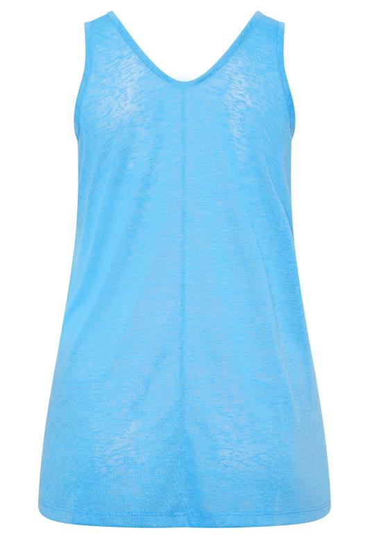YOURS Curve Plus Size Aqua Blue Linen Look Vest Top | Yours Clothing  7
