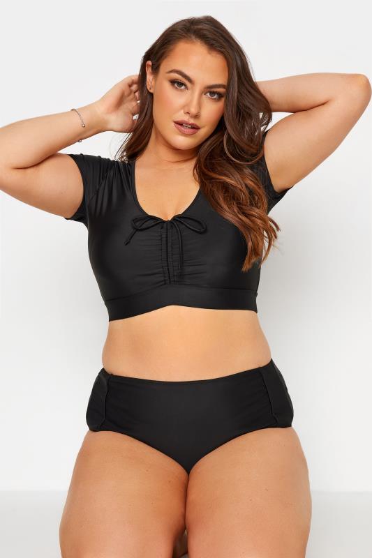 Plus Size Black Ruched Bikini Crop Top | Yours Clothing 4