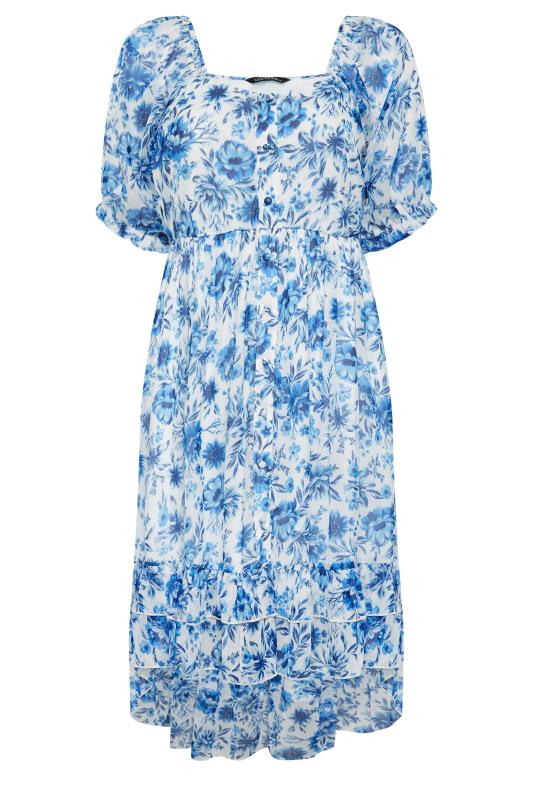 LIMITED COLLECTION Plus Size Blue Floral Print Dipped Hem Midi Dress | Yours Clothing 9